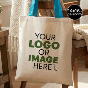 Sac fourre-tout personnalisé en toile avec anses turquoise - 35 x 40 cm - 280 g/m² - Pamusan.com