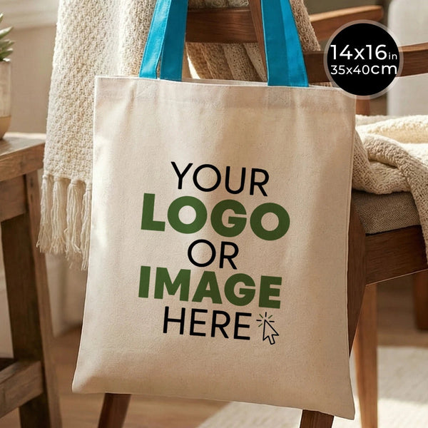 Sac fourre-tout personnalisé en toile avec anses turquoise - 35 x 40 cm - 280 g/m² - Pamusan.com