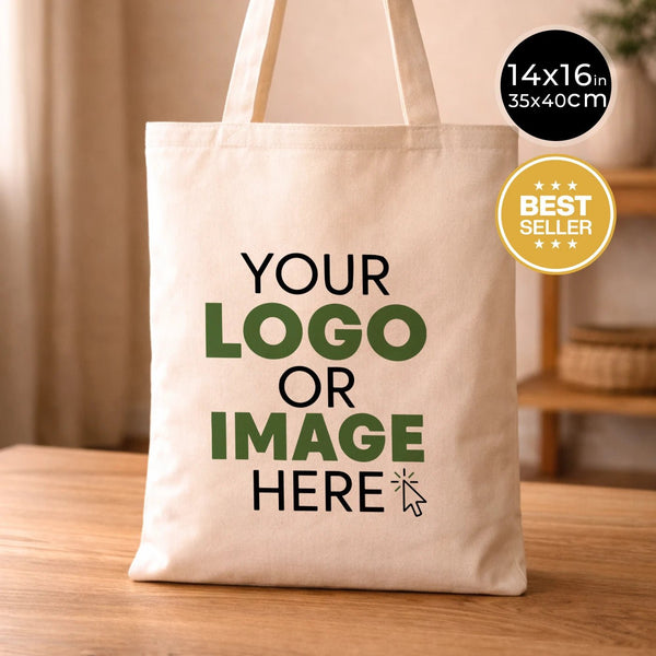 Sacs fourre-tout en toile personnalisés en gros - 14"x16" couleur naturelle avec impression de logo | Sacs fourre-tout en coton en gros - Pamusan.fr