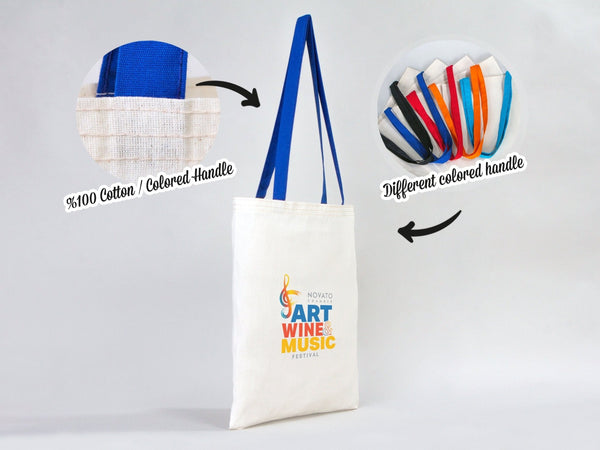 Tote bag en coton personnalisé avec anses bleu Saks – Sac écologique 35x40 cm avec logo – Pamusan.com