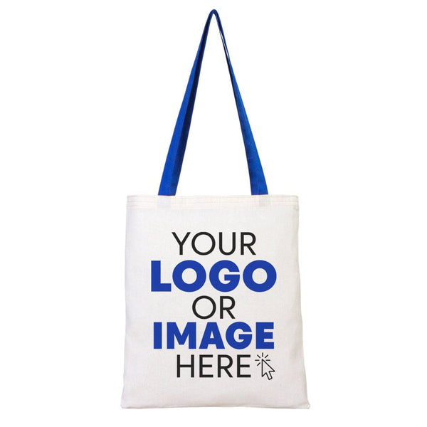 Tote bag en coton personnalisé avec anses bleu Saks – Sac écologique 35x40 cm avec logo – Pamusan.com