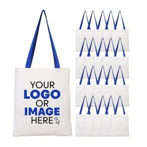 Tote bag en coton personnalisé avec anses bleu Saks – Sac écologique 35x40 cm avec logo – Pamusan.com