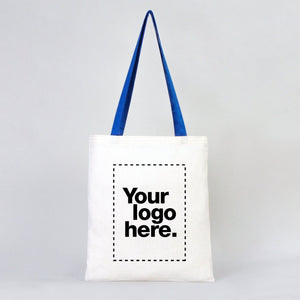 Tote bag en coton personnalisé avec anses bleu Saks – Sac écologique 35x40 cm avec logo – Pamusan.com