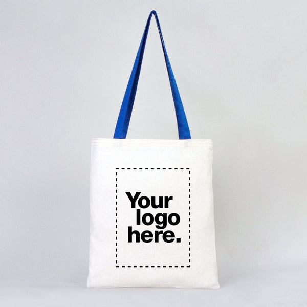 Tote bag en coton personnalisé avec anses bleu Saks – Sac écologique 35x40 cm avec logo – Pamusan.com