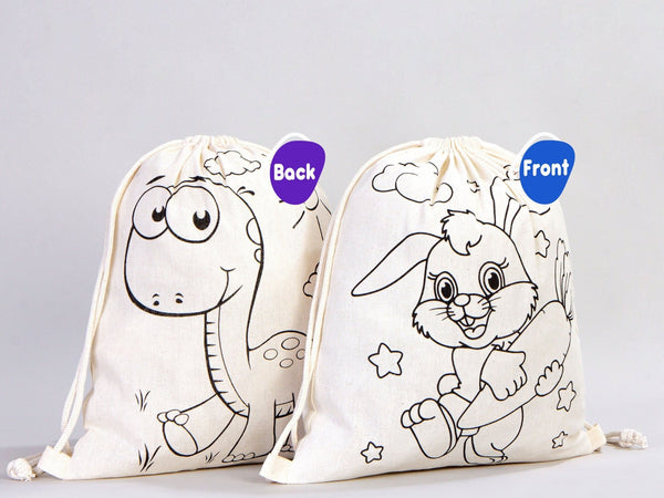 Custom Drawstring Backpacks for Kids – Dinosaur & Rabbit Design Coloring Bags — back view | Pamusan
