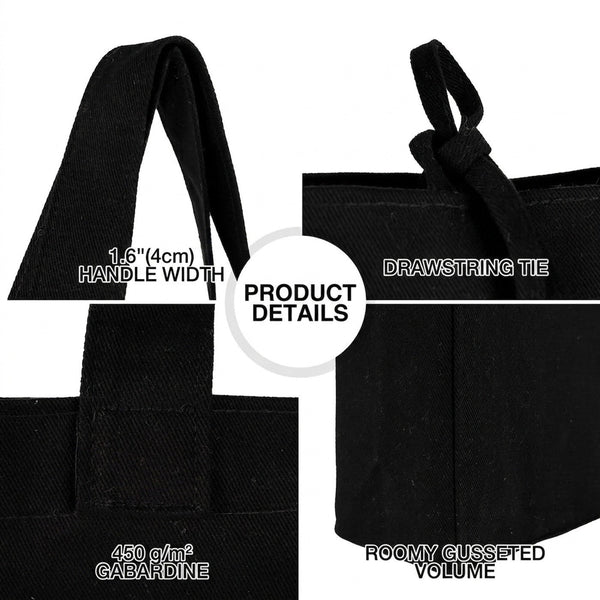 Détails du produit sac fourre-tout en toile noire - gabardine 450 g/m², cordon de serrage, base à soufflet - Pamusan.fr