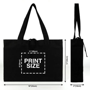 Sac fourre‑tout en toile noire personnalisé, zone d’impression 11 × 8 po (28 × 20 cm) – Pamusan.fr