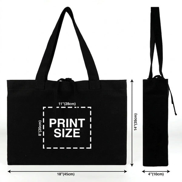 Sac fourre‑tout en toile noire personnalisé, zone d’impression 11 × 8 po (28 × 20 cm) – Pamusan.fr