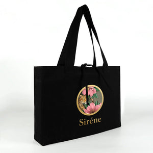 Sac four toile noir personnalisé avec design de marque imprimé - exemple d'impression - Pamusan.fr