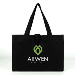 Sac tote en toile noir personnalisée avec logo d'hôtel imprimé - échantillon d'impression - Pamusan.de