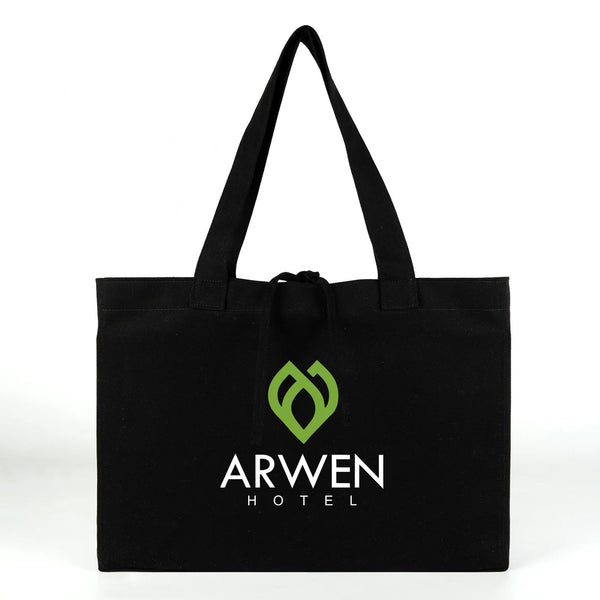 Sac tote en toile noir personnalisée avec logo d'hôtel imprimé - échantillon d'impression - Pamusan.de