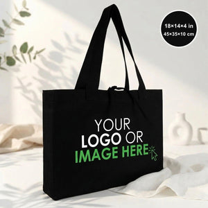 Sac en toile noir grand personnalisé 18x14x4 pouces avec votre logo ou image imprimé - Pamusan.fr
