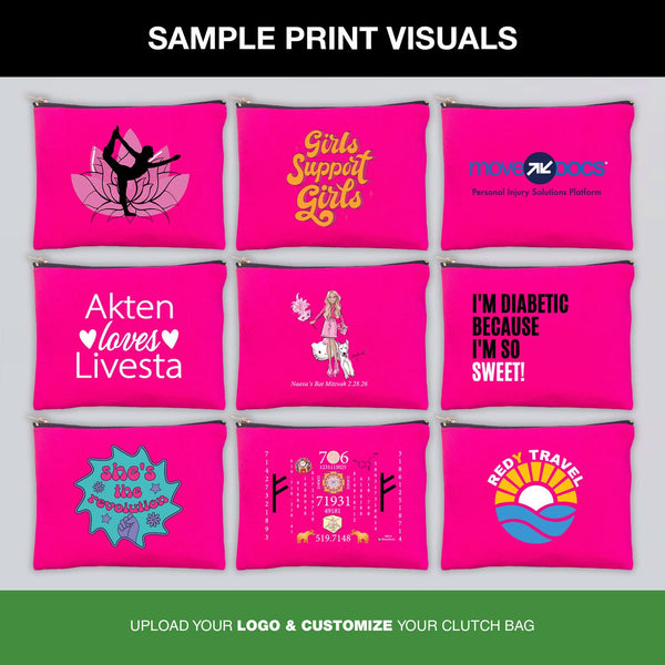 Custom Logo Fuchsia Clutch Bag – 8"x6" Personalized Makeup & Cosmetic Bag - Pamusan.com