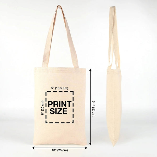 Custom Long Handle Tote Bag 10"x14" With Logo – Mini Printed, 6 oz Gabardine Fabric - Pamusan.com