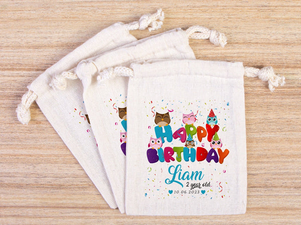 Happy Birthday Gift Bags – Personalized First Birthday Party Bags, Custom Name Goodie Bags for Kids — custom print | Pamusan