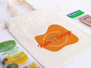 Custom Name Palm Springs Bachelorette Party Bags -  6"W x 8"H — print detail | Pamusan