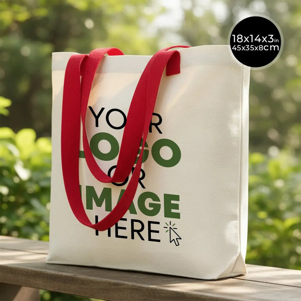 Sac tote bag en toile personnalisable avec logo, anses rouges, 45x35x8cm - Pamusan