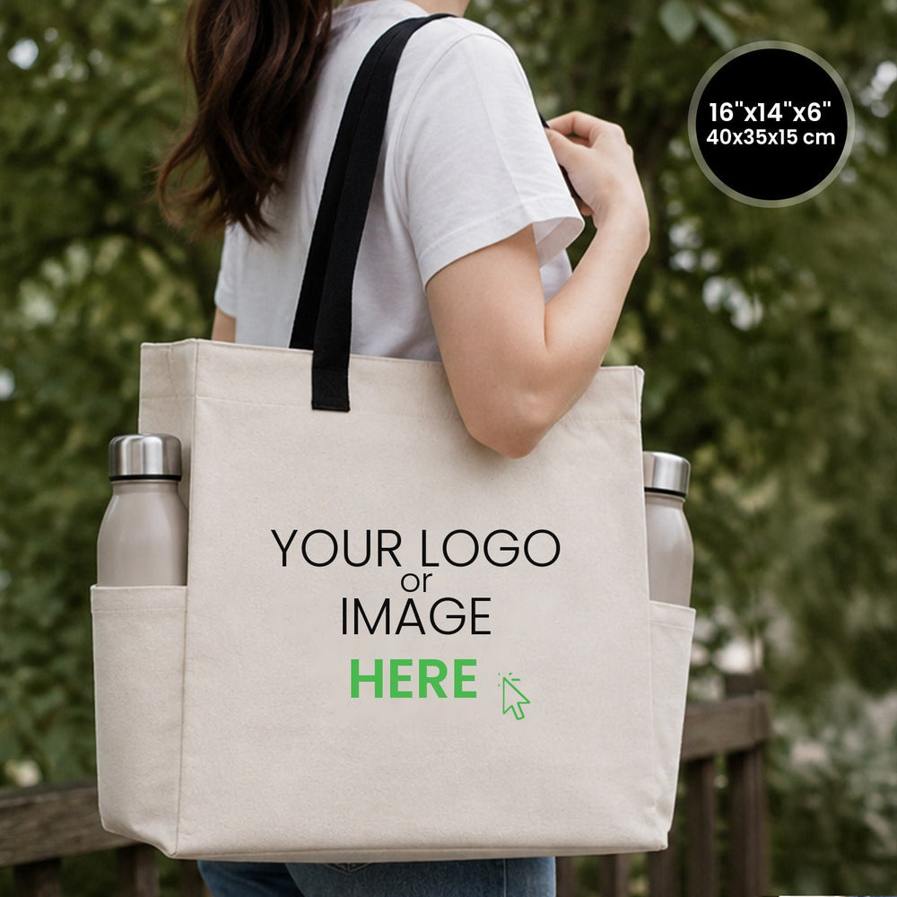 Tote bag personnalisé 40 x 35 x 15 cm avec votre logo ou votre visuel imprimé sur la face avant