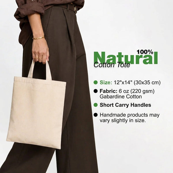 Custom Short Handle Tote Bag 12"x14" With Logo – 6 oz Gabardine Fabric - Pamusan.com