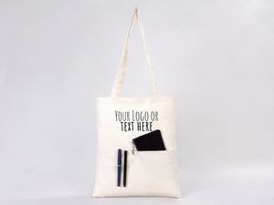 Sac fourre-tout en toile beige personnalisable avec poche extérieure - Pamusan