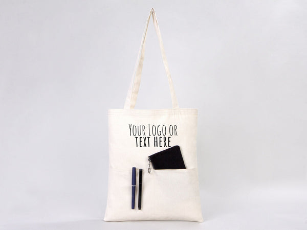 Sac fourre-tout en toile beige personnalisable avec poche extérieure - Pamusan