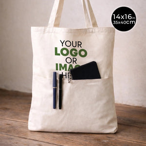Sac fourre-tout en toile personnalisable avec poche, 35x40cm - Pamusan