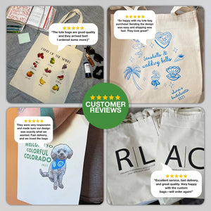 Tote bags personnalisés avec logo – Coton 220 g/m², réutilisables et imprimables pour vos EVJF – Pamusan.com