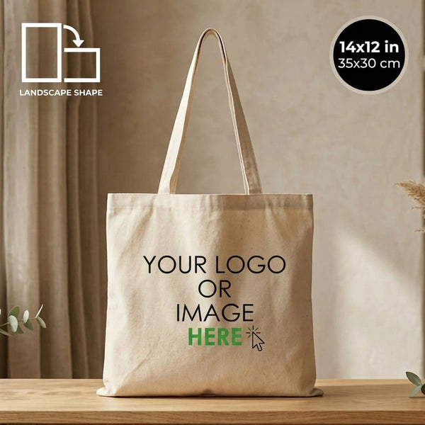 Custom Wide Tote Bag 14"x12" With Logo – Landscape Print, 6 oz Gabardine Fabric - Pamusan.com