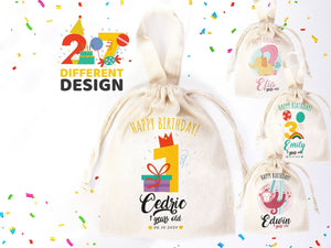 Birthday Favor Pouch Bags – Personalized Cotton Gift Bags (27 Designs) | Pamusan