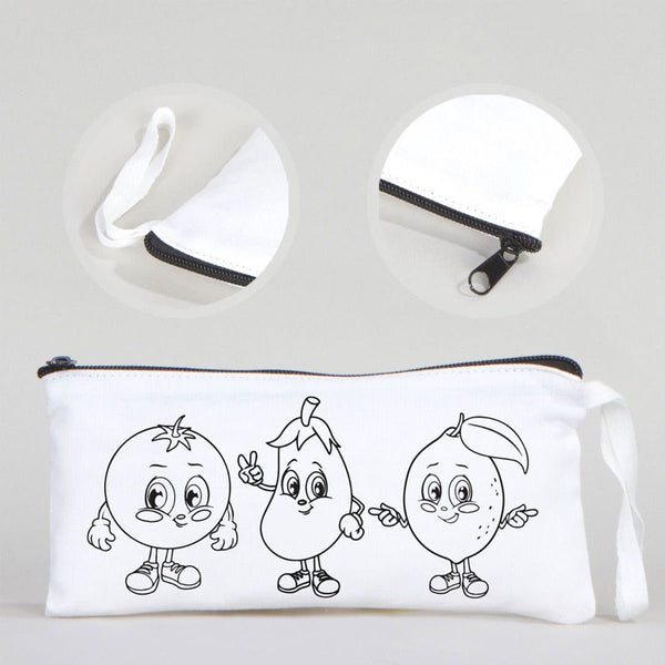 Dyeable Fabric Pencil Case 8" W x 4" H (21cm x 10cm) - Cheerful Vegetables - Pamusan.com