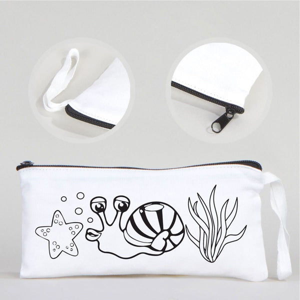 Dyeable Fabric Pencil Case 8" W x 4" H (21cm x 10cm) - Sweet Snail - Pamusan.com