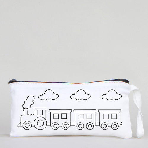Dyeable Fabric Pencil Case 8" W x 4" H (21cm x 10cm) - Train - Pamusan.com