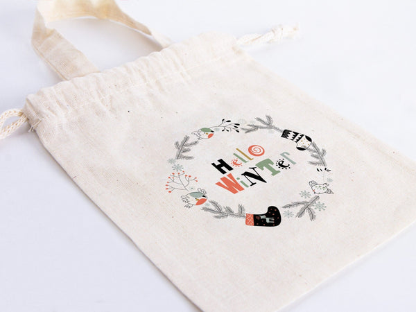 Hello Winter Gift Bags - Custom Family or Company Bags, Add Logo & Text, Personalized Cotton Bags — logo detail | Pamusan