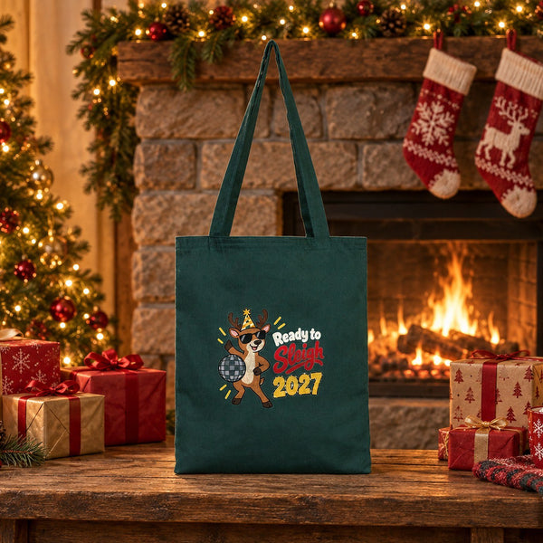 Sac cadeau de Noël en tissu – tote bag réutilisable en coton 35 × 40 cm, vert, jaune ou bleu marine, 9 motifs Noël & Nouvel An 2027 - Pamusan.fr