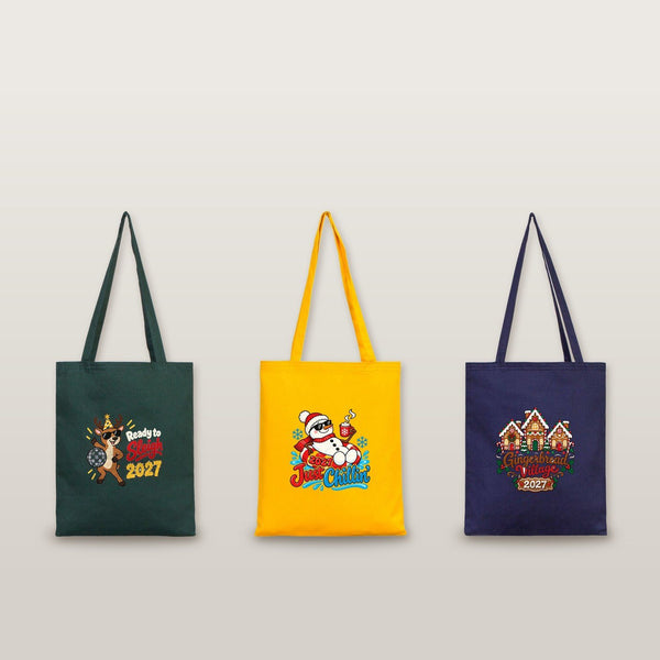 Sac cadeau de Noël en tissu – tote bag réutilisable en coton 35 × 40 cm, vert, jaune ou bleu marine, 9 motifs Noël & Nouvel An 2027 - Pamusan.fr