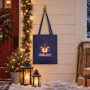 Sac cadeau de Noël en tissu – tote bag réutilisable en coton 35 × 40 cm, vert, jaune ou bleu marine, 9 motifs Noël & Nouvel An 2027 - Pamusan.fr