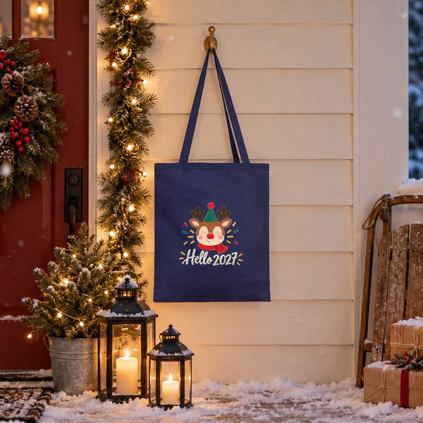 Sac cadeau de Noël en tissu – tote bag réutilisable en coton 35 × 40 cm, vert, jaune ou bleu marine, 9 motifs Noël & Nouvel An 2027 - Pamusan.fr