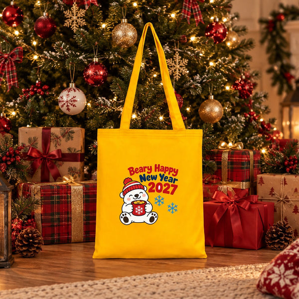 Sac cadeau de Noël en tissu – tote bag réutilisable en coton 35 × 40 cm, vert, jaune ou bleu marine, 9 motifs Noël & Nouvel An 2027 - Pamusan.fr