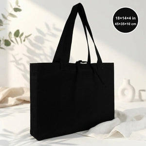Large black canvas tote bag 18x14x4 in (45x35x10 cm) blank cotton – Pamusan.com