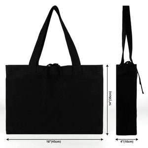 Large black canvas tote bag dimensions 18x14x4 in (45x35x10 cm) diagram – Pamusan.com