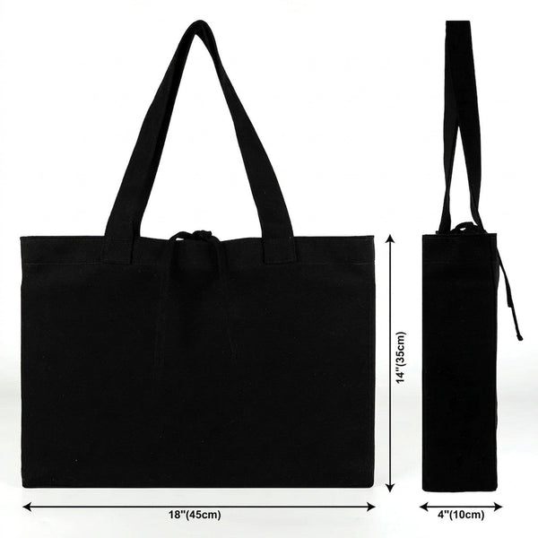 Grand sac fourre en toile noir dimensions 18 × 14 × 4 po (45 × 35 × 10 cm) schéma – Pamusan.fr