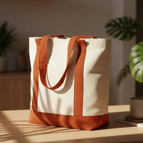 Large Terracotta Canvas Tote Bag – 16"x14"x5", Eco - Friendly & Reusable Cotton Bag - Pamusan.com