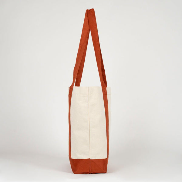 Large Terracotta Canvas Tote Bag – 16"x14"x5", Eco - Friendly & Reusable Cotton Bag - Pamusan.com