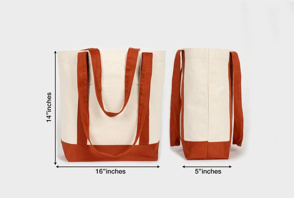 Large Terracotta Canvas Tote Bag – 16"x14"x5", Eco - Friendly & Reusable Cotton Bag - Pamusan.com