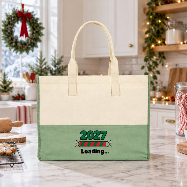 Grand tote bag de Noël – sac cabas bicolore en toile 45 × 35 × 19 cm, bordeaux, noir ou vert sauge, 9 motifs Noël & Nouvel An 2027 - Pamusan.fr