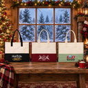 Grand tote bag de Noël – sac cabas bicolore en toile 45 × 35 × 19 cm, bordeaux, noir ou vert sauge, 9 motifs Noël & Nouvel An 2027 - Pamusan.fr