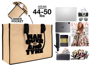 Large Custom Jute Tote Bag 18x12x6 – Eco - Friendly Reusable Bag with Black Handles - Pamusan.com