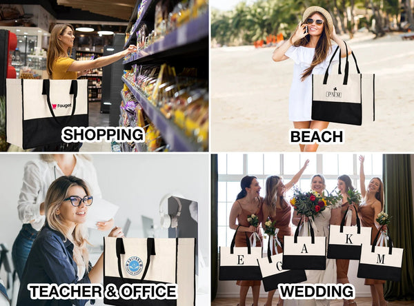 Large Elite Personalized Canvas Tote – Custom Travel, Spa, Hotel Gift Bag with Pocket - Pamusan.com