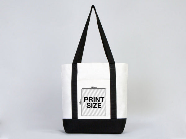 Grand sac cabas tendance en toile avec anses noires, 40 cm L x 35 cm H x 13 cm P, tote bag 340 g, personnalisable - Pamusan.com