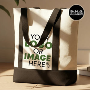 Grand sac cabas tendance en toile avec anses noires, 40 cm L x 35 cm H x 13 cm P, tote bag 340g, personnalisable - Pamusan.com pour votre EVJF